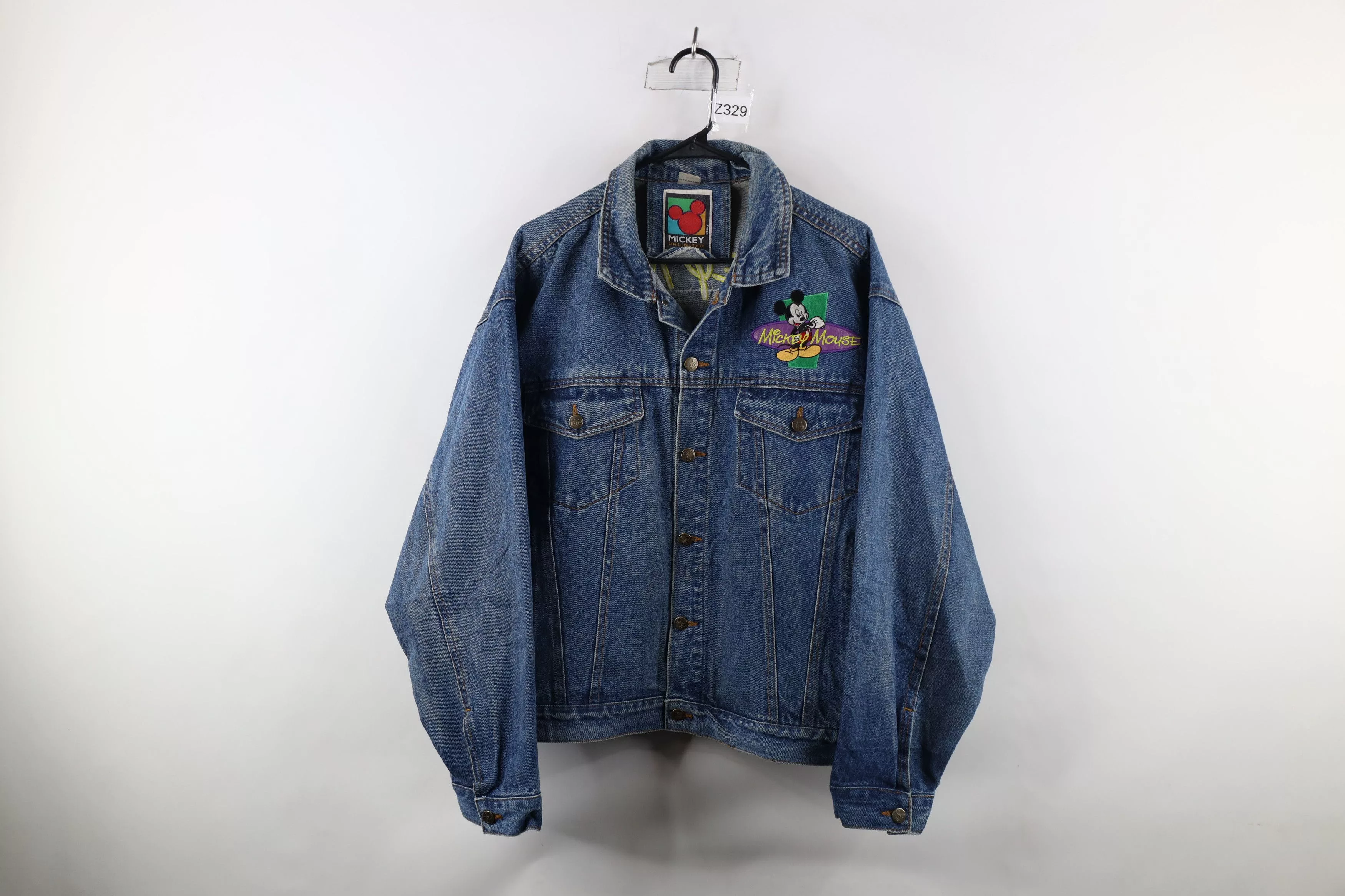 Disney Light Jackets Disney × Vintage Vintage 90s Disney Spell Mickey Mouse Denim Trucker Jacket Blue