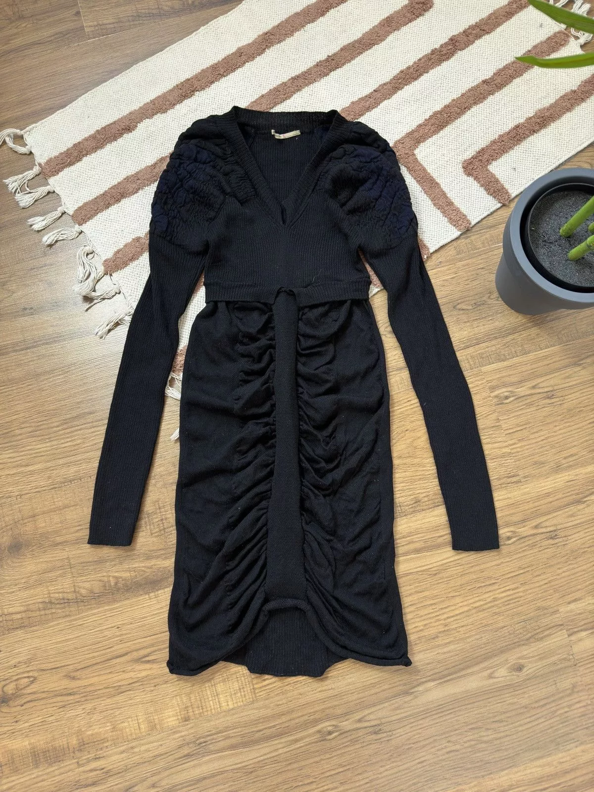 Marithe + Francois Girbaud Mini Dresses Marithe + Francois Girbaud × Vintage VINTAGE MARITHE FRANCOIS GIRBAUD DRAPED KNITTED DRESS Black Avant-Garde