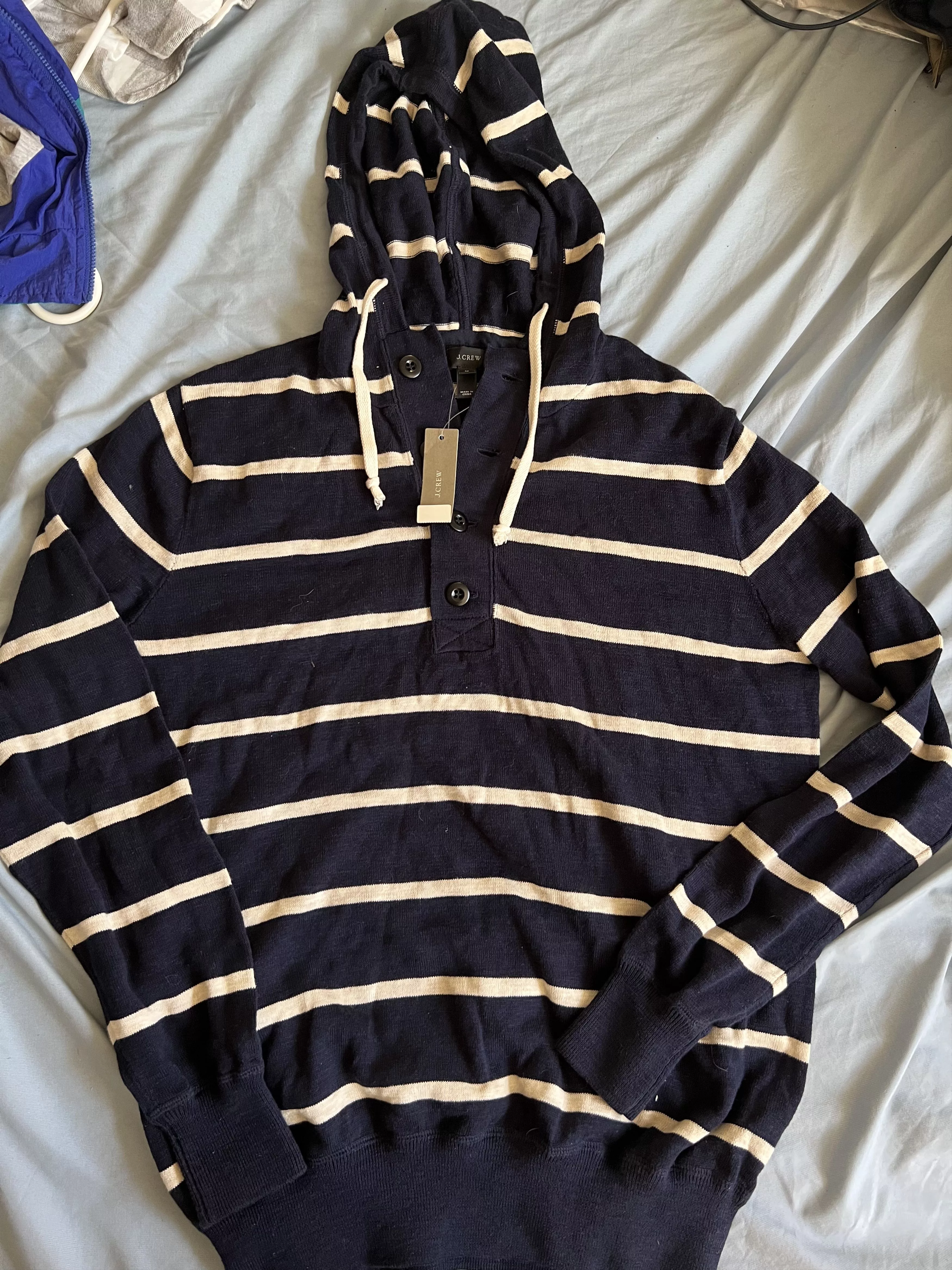 J.Crew Sweaters Knitwear J.Crew J. Crew Striped Cotton Knit Hoodie Medium navy $98 Blue