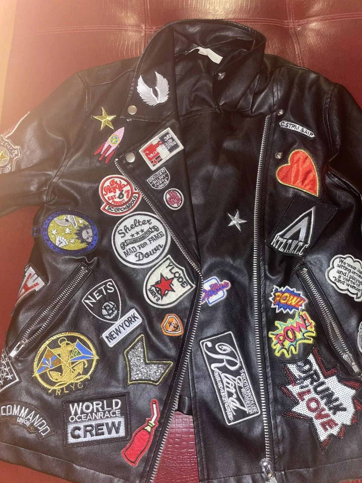 Forever 21 Leather Jackets Forever 21 Patchwork Motor Jacket Black