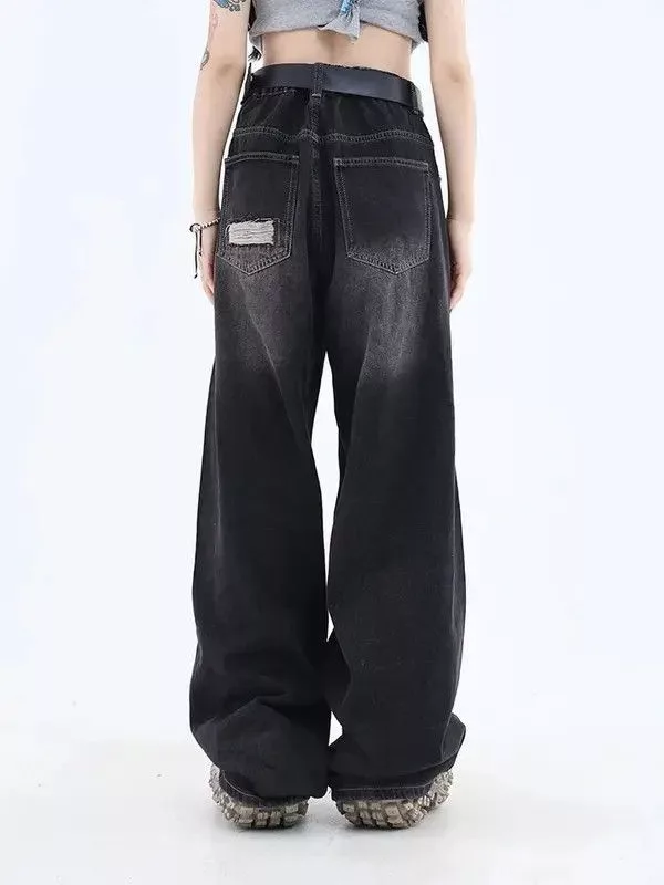 Jean Denim Gothic Black Jeans High Waist