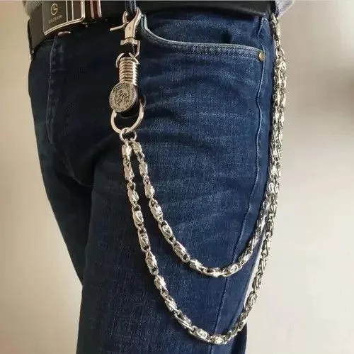 Vintage Wallets Vintage Visual Heavy Rock Metal Rock Pants Jean Wallet Key Chain Silver Streetwear