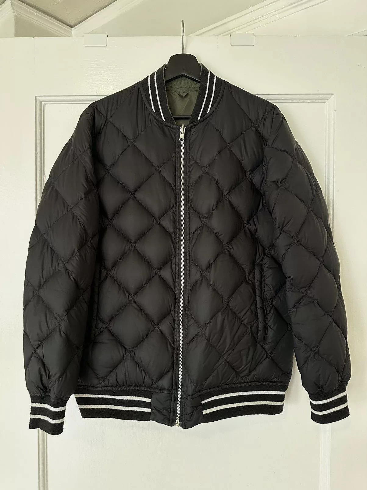 TAION Bombers TAION Reversible Navy & Khaki Quilted Down Bomber Jacket Blue