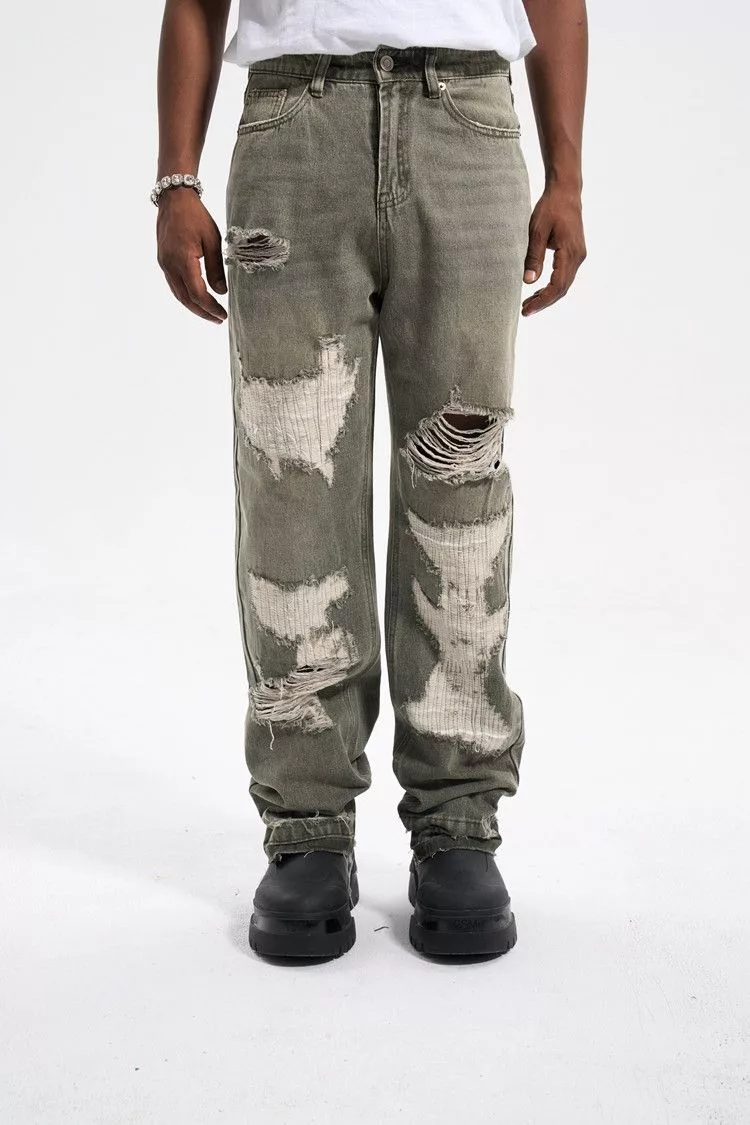 Japanese Brand Denim Japanese Brand × Vintage Patch Damage Straight Jeans Gray Streetwear