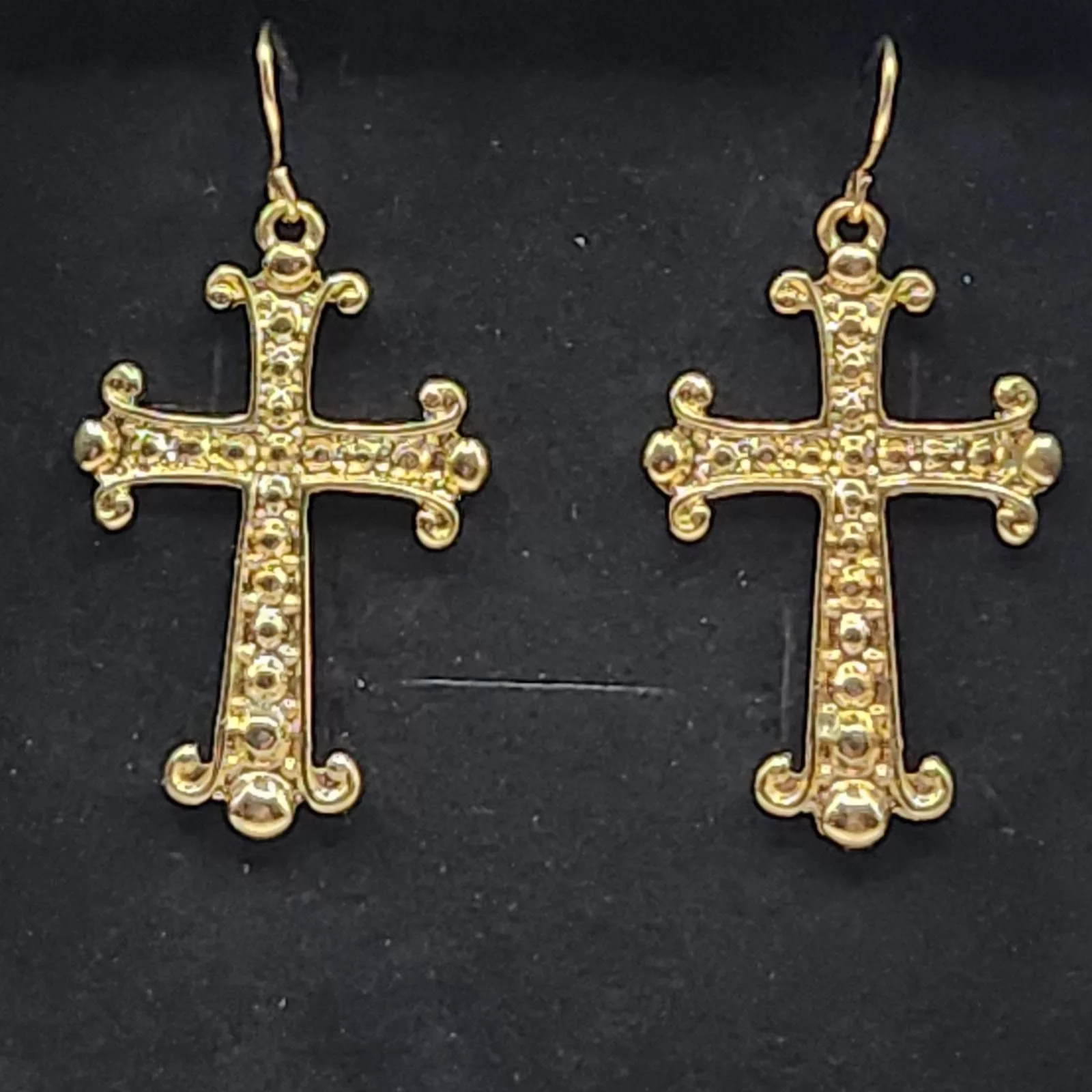 Designer Earrings Designer NWT Gold Tone Cross Dangle Earrings by Raphael