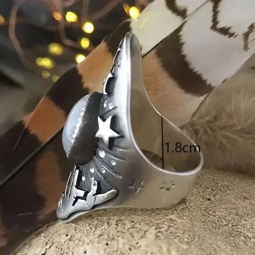 Other Rings Other × Vintage Retro Oval Moon Star Pattern Ring Silver Streetwear