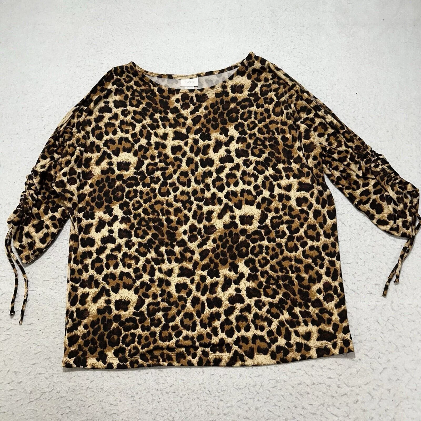 Chicos Blouses Chicos Large Brown Leopard Print Exposed Shoulder Blouse
