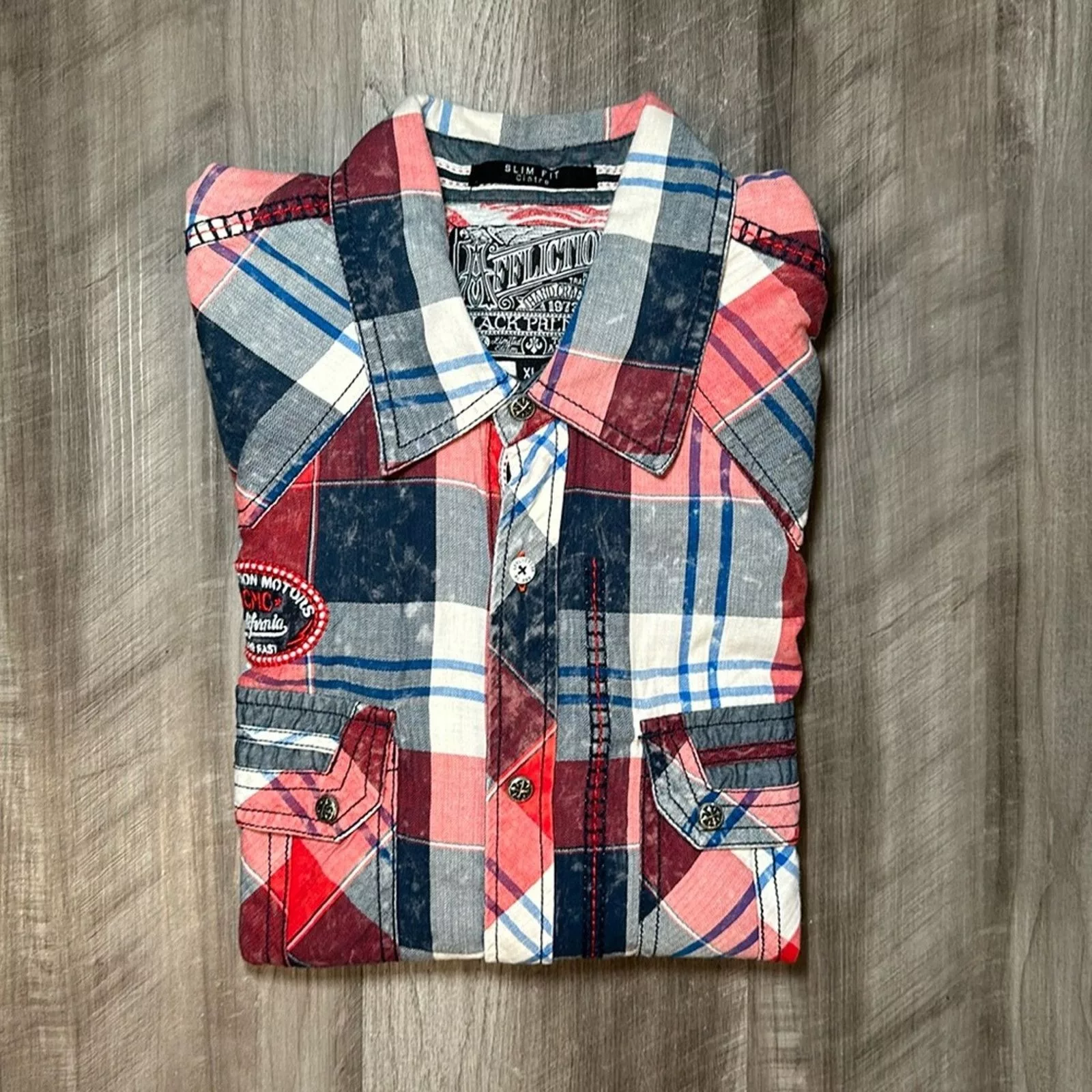 Affliction Shirts Button Ups Affliction Black Premium Limited Edition Slim Snap Button XL Red