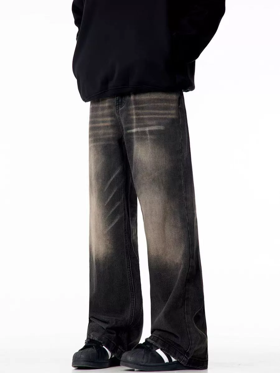 Japanese Brand Denim Japanese Brand × Jean Street style retro washed loose straight jeans Black Streetwear