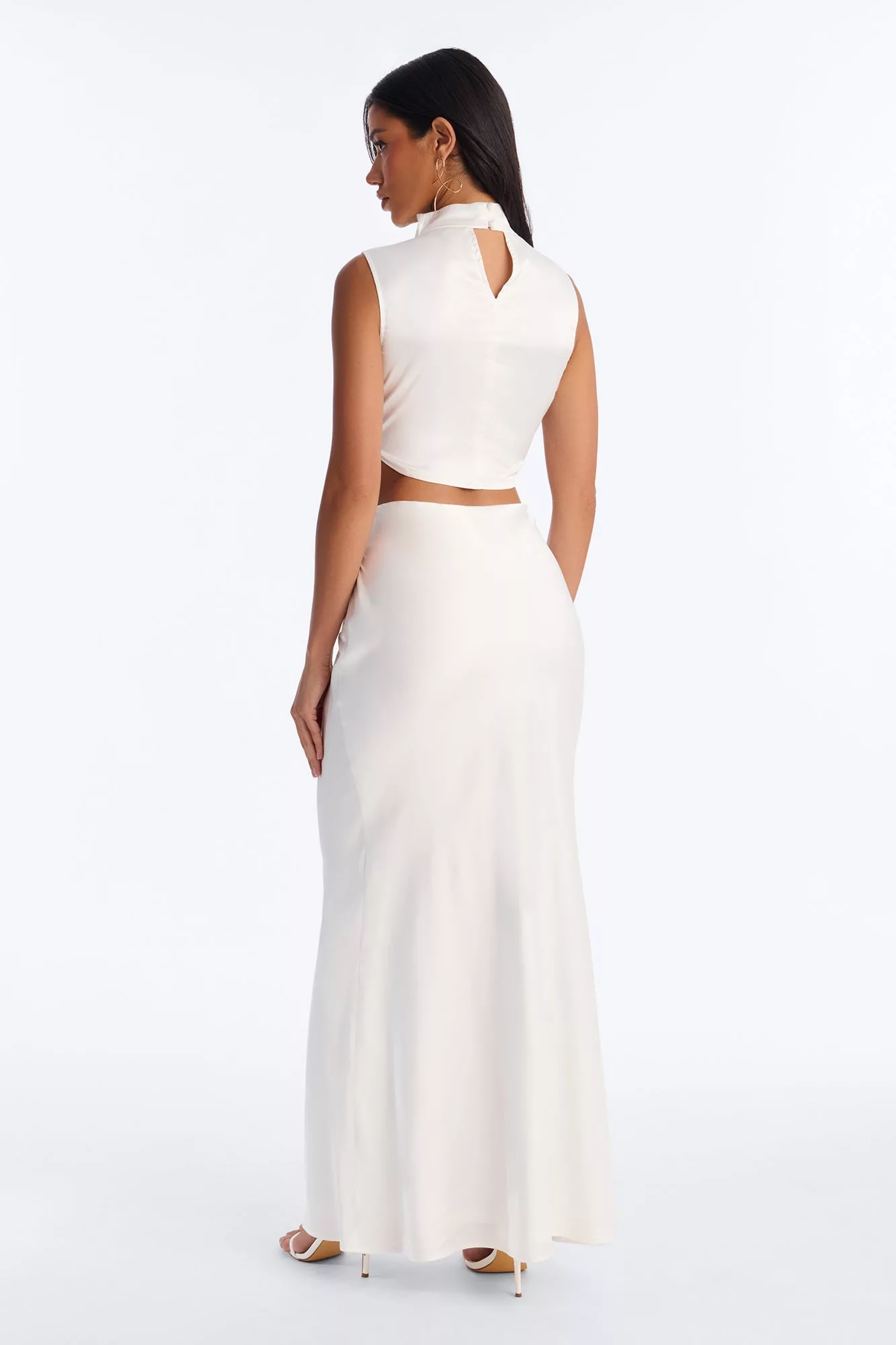 Serafina Satin Maxi Skirt Set - White