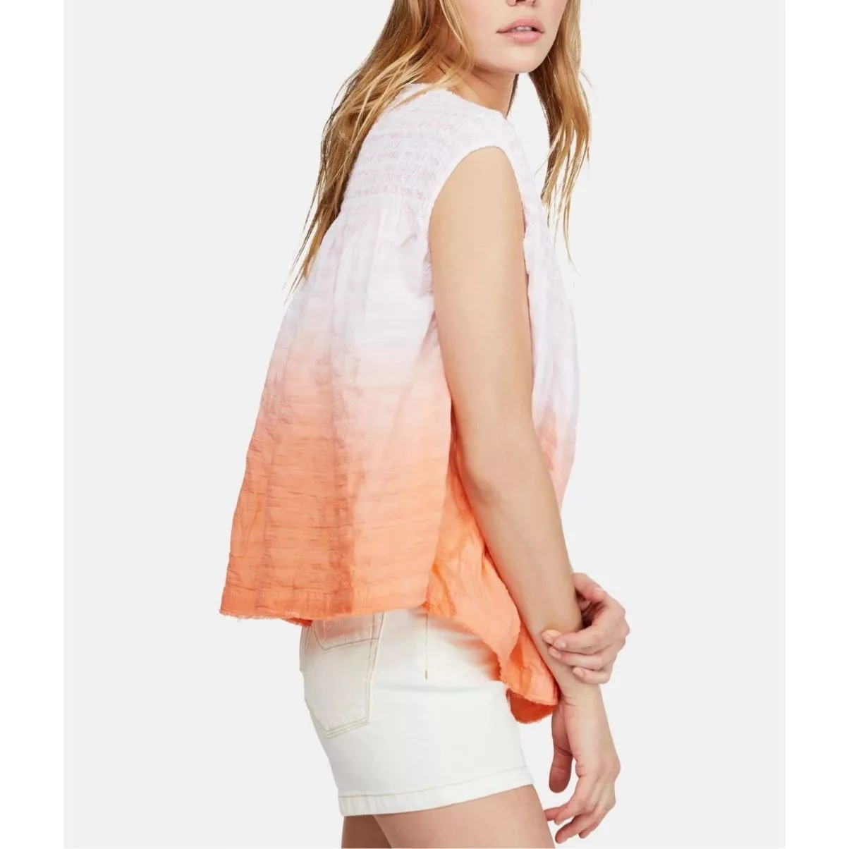 Free People Blouses Free People NWT Womens Little Bit of Something Ombre V-Neck Blouse Sz M White