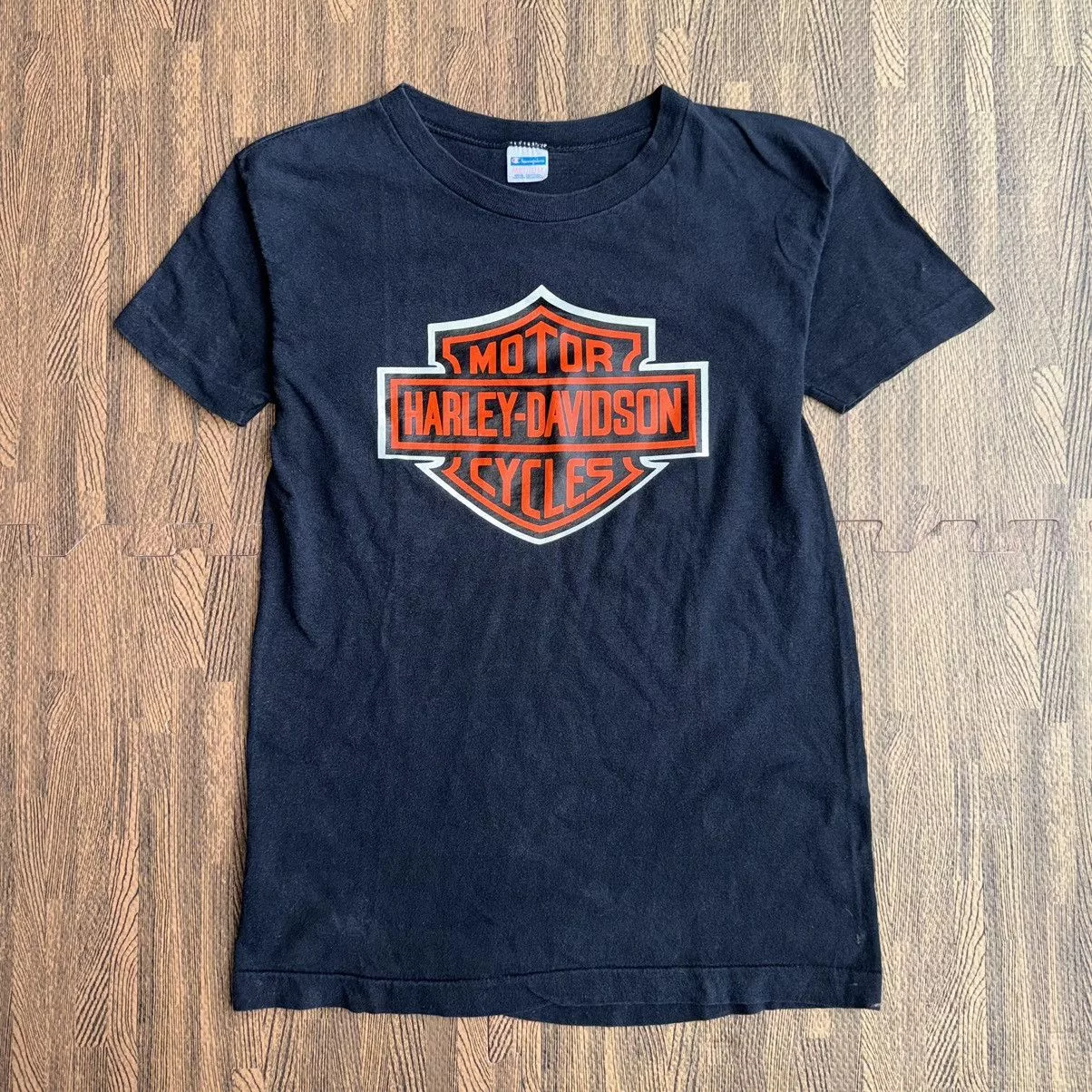 Harley Davidson Short Sleeve T Shirts Harley Davidson × Vintage 1970’s Harley Davidson tee, 3D emblem style Black Streetwear