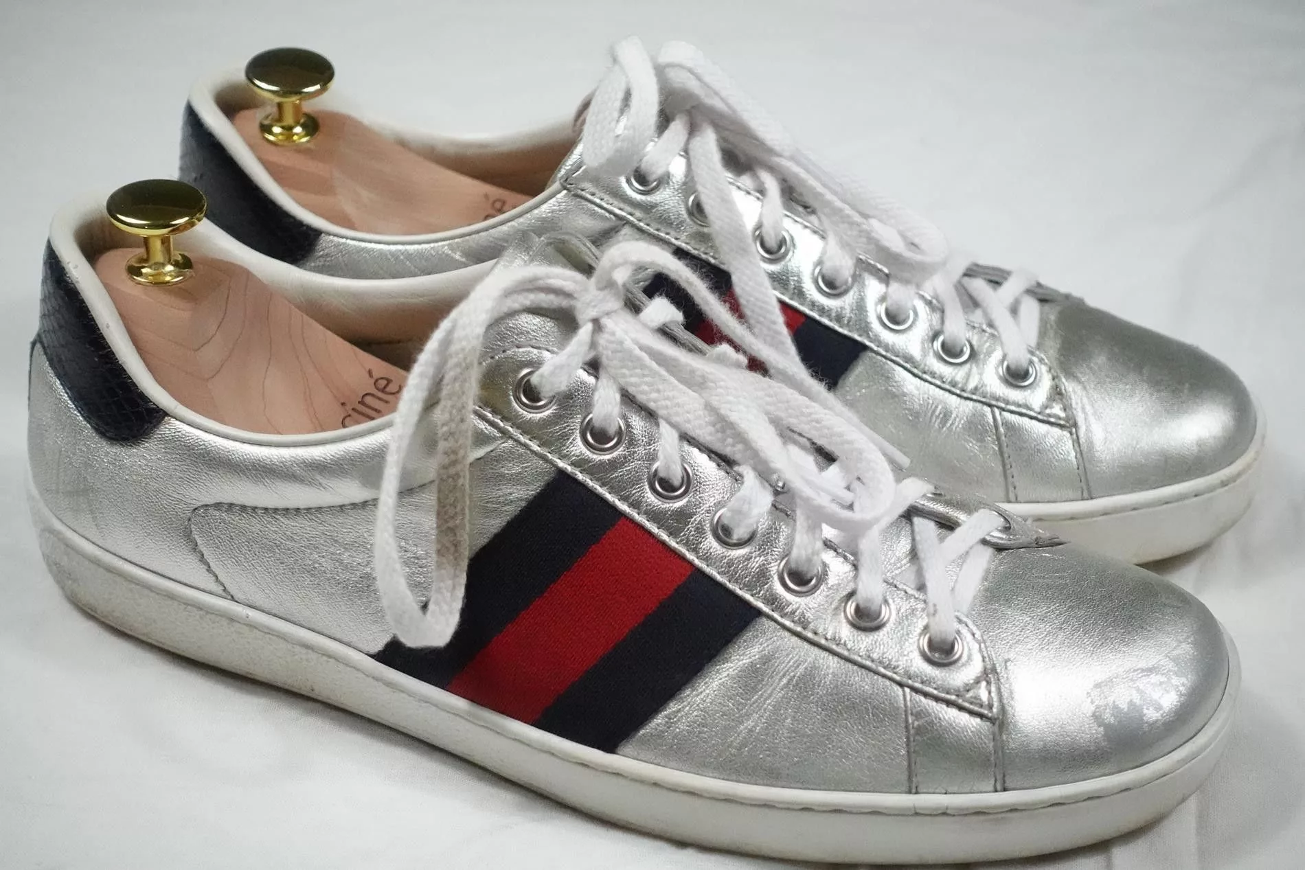 Gucci Low Top Sneakers Gucci Ace Sneakers Silver Metallic Web Leather 7 UK 8 US Multi