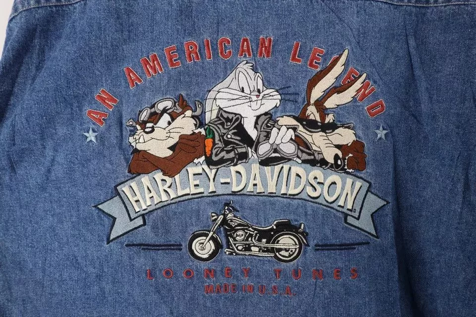 Harley Davidson Shirts Button Ups Harley Davidson × Vintage Vintage 90s Harley Davidson x Looney Tunes Button Shirt Blue