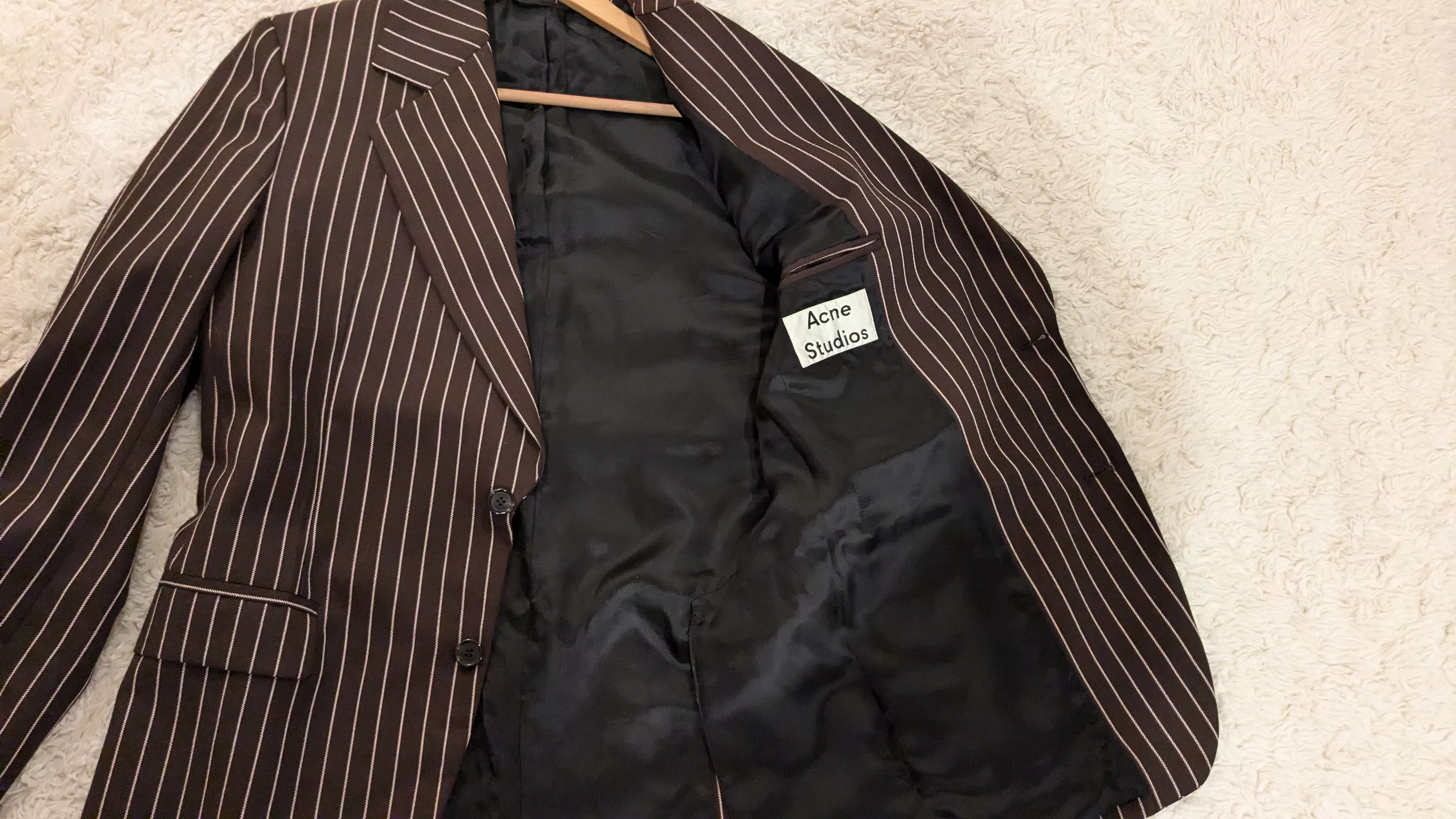 Acne Studios Suits Acne Studios Brown and Pink Pinstripe Suit Jacket
