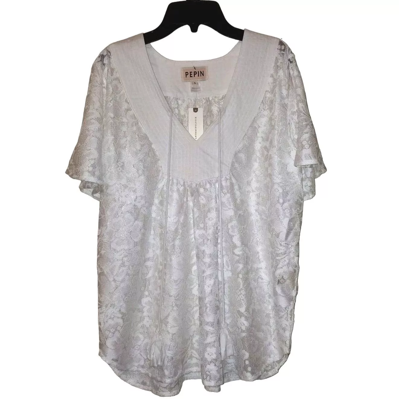 Anthropologie Blouses New Anthropologie Lace Flutter Sleeve Peasant Top by Pepin White
