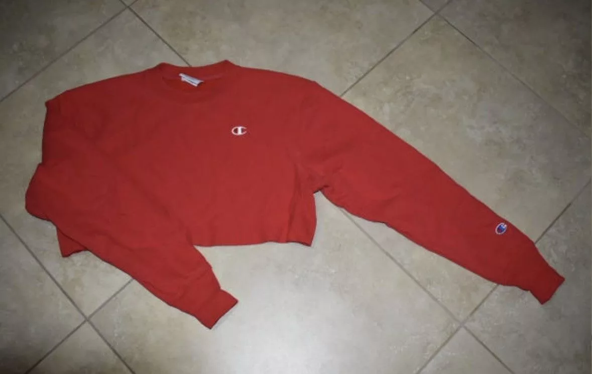Champion Sweaters Vintage Champion 90s Retro Red Oversized Cropped Sweatshirt
