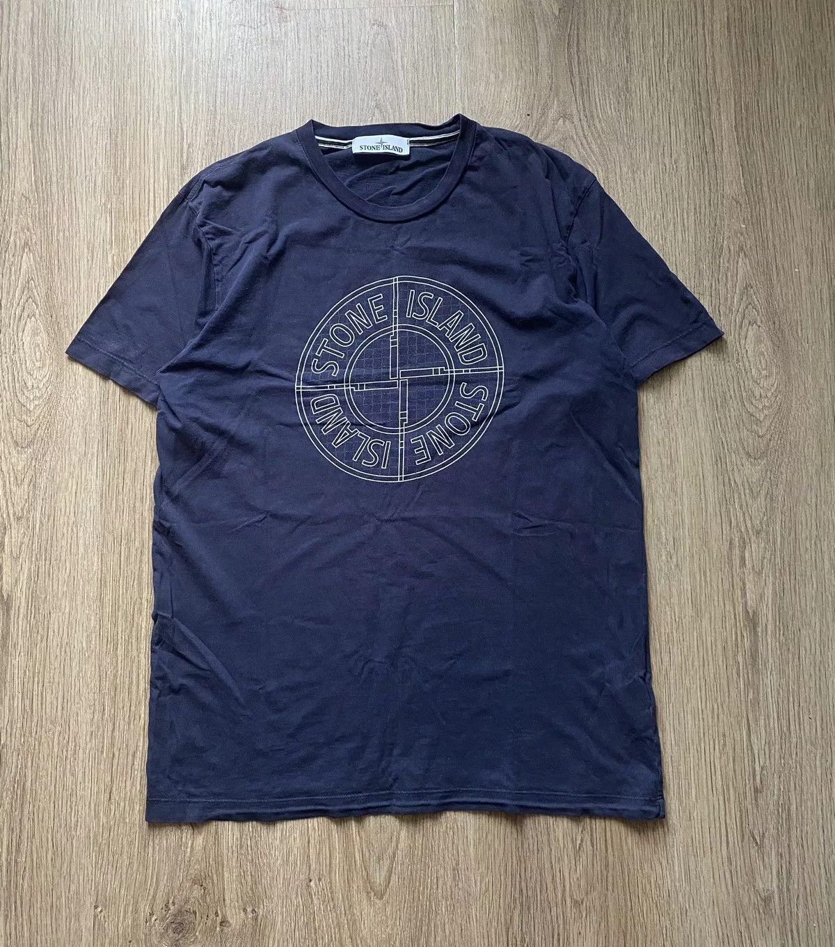Stone Island Short Sleeve T Shirts Stone Island Big Logo Compass faded blue T-Shirt XL