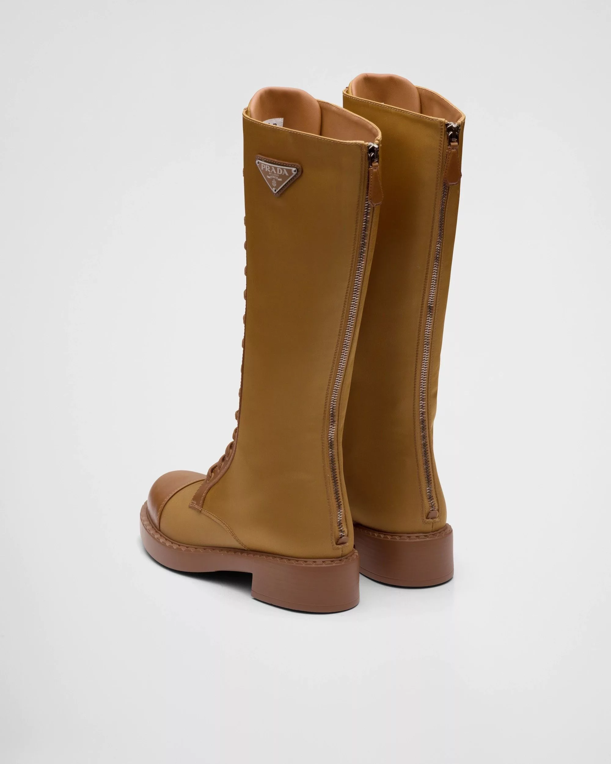 Prada Boots Prada Brushed Leather and Re-nylon Lace-up Boots Brown