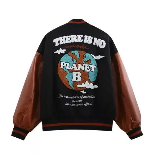 Other Light Jackets Other There's No Planet B Graphic Patchwork Varsity Jacket Black Avant-Garde