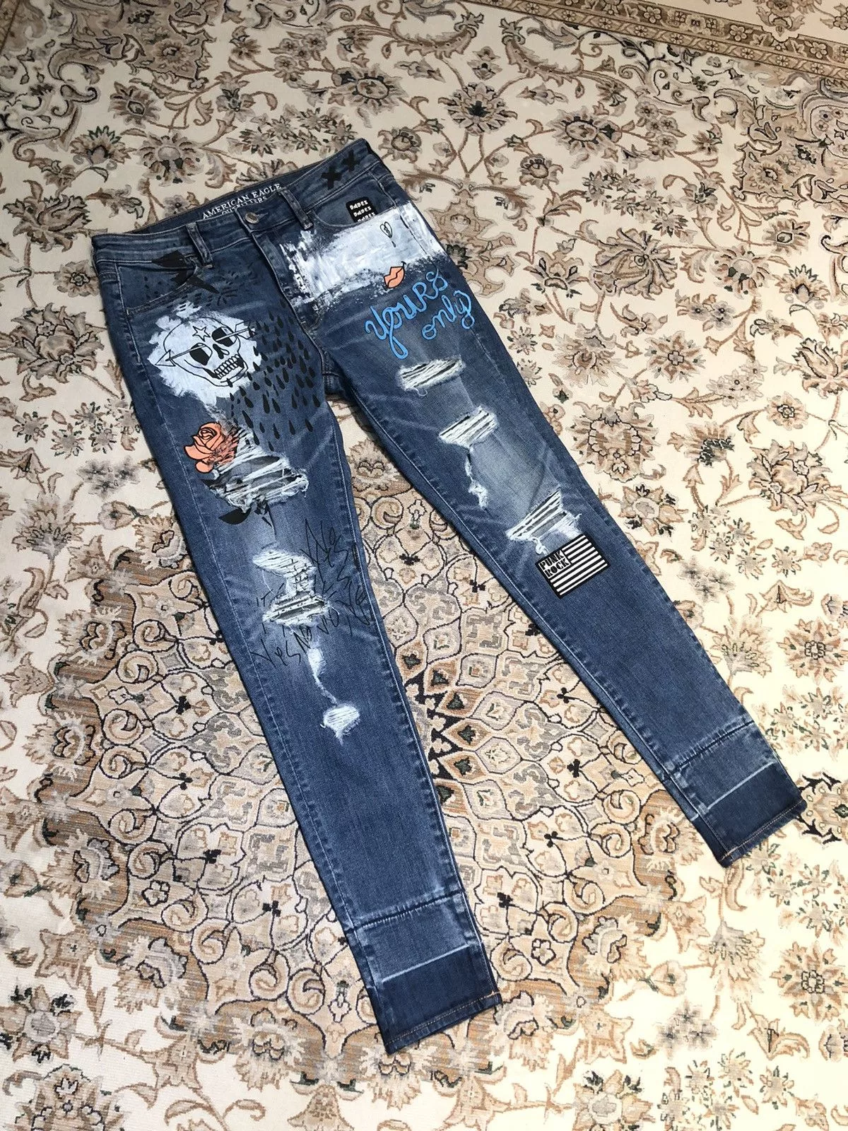 American Eagle Outfitters Denim American Eagle Outfitters RARE AMERICAN EAGLE DISTRESSED PATCHES SUPER STRETCH JEANS Blue