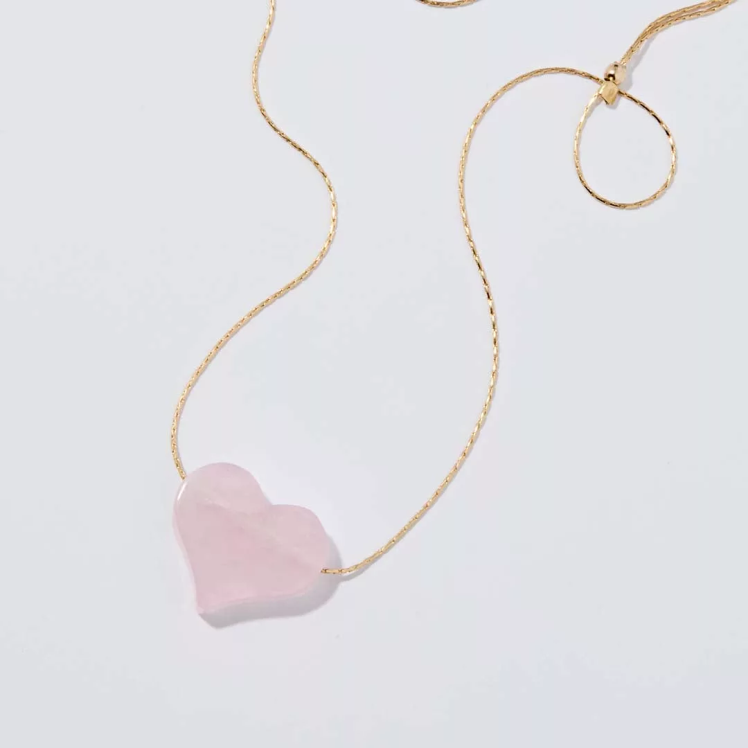 Rose Quartz Heart Chain Slider Necklace