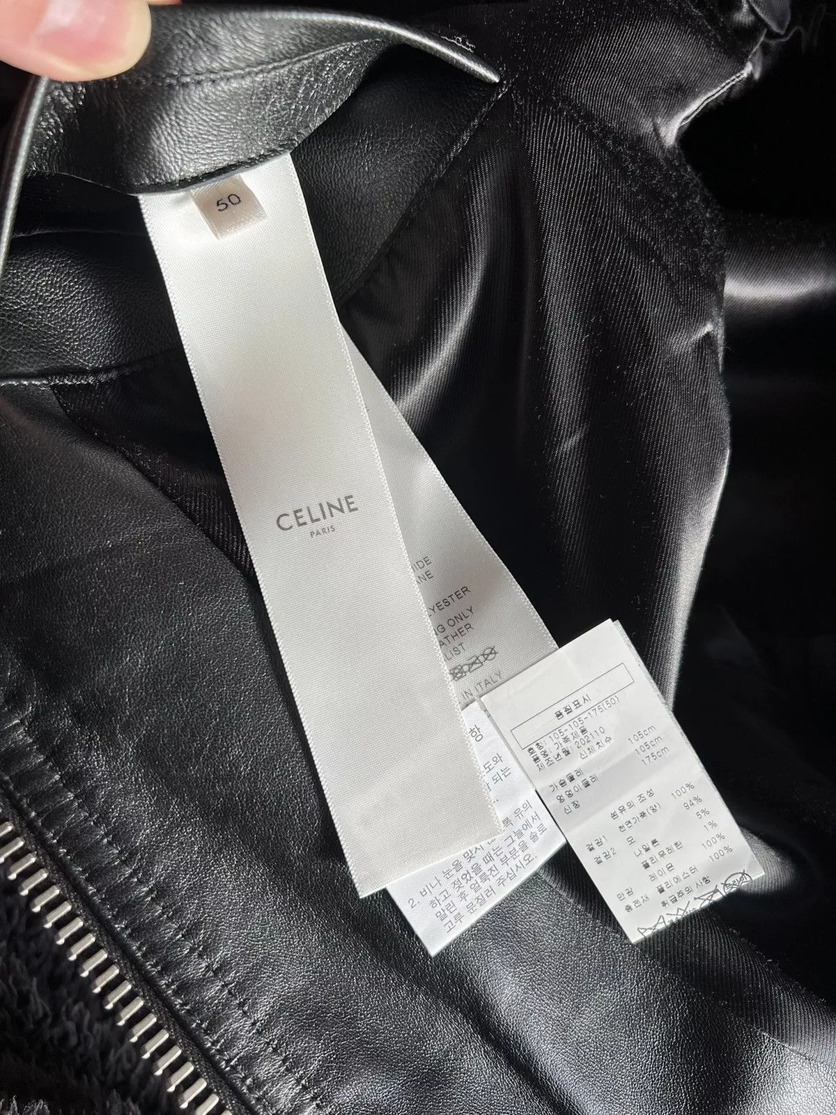 Celine Leather Jackets Celine × Hedi Slimane CELINE Oversized chains Leather Blouson Jacket Black
