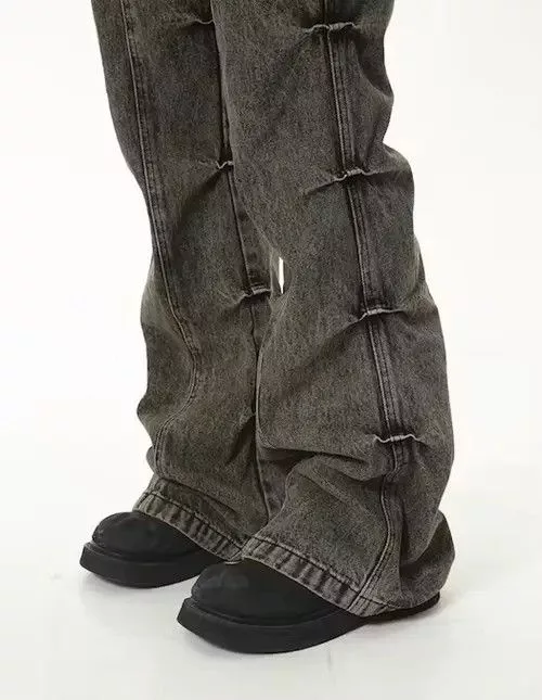 Jean Denim Grunge Stack Washed Gray Denim Jeans Avant-Garde
