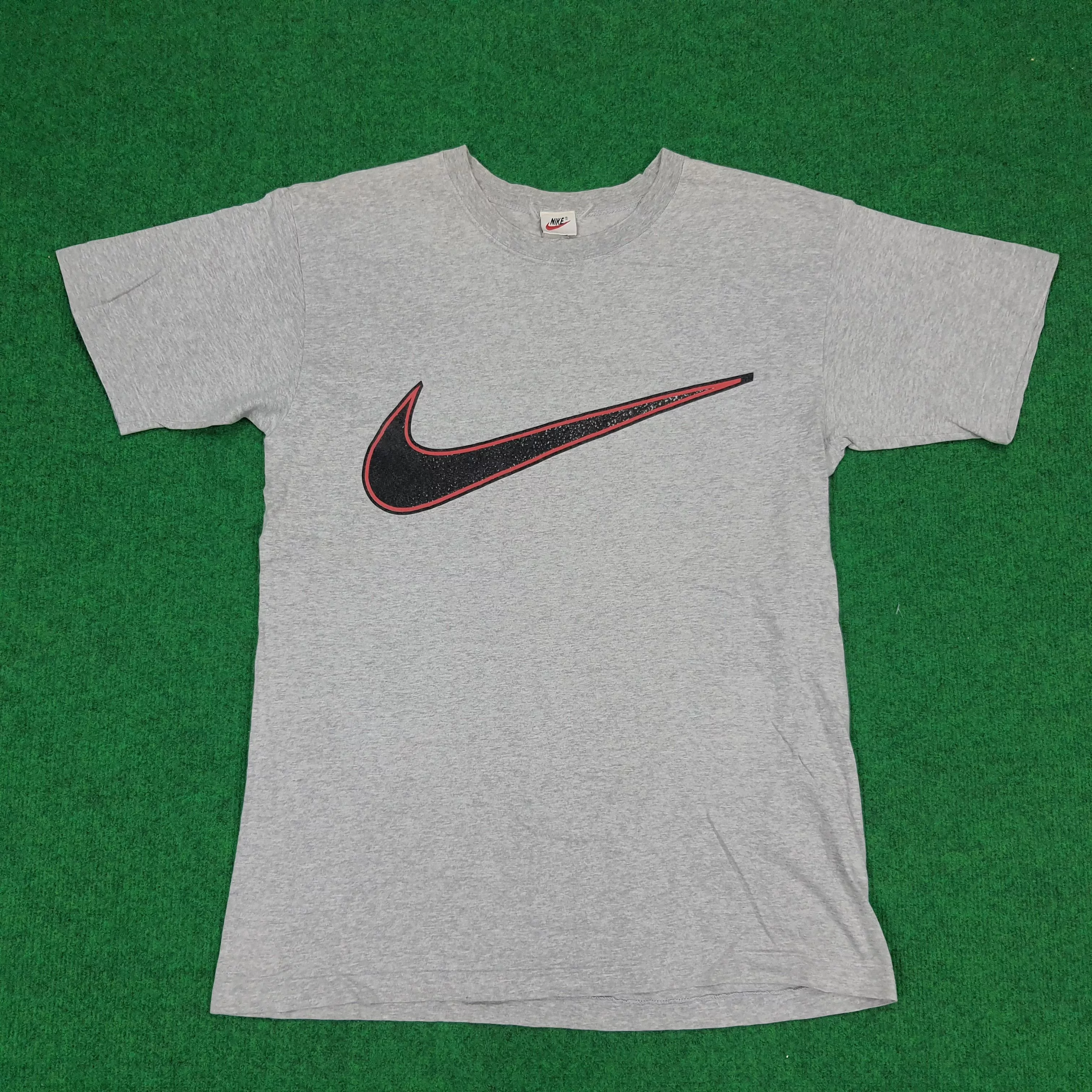 Nike Short Sleeve T Shirts Nike × Vintage Vintage Nike Big Swoosh Casual Tees Gray