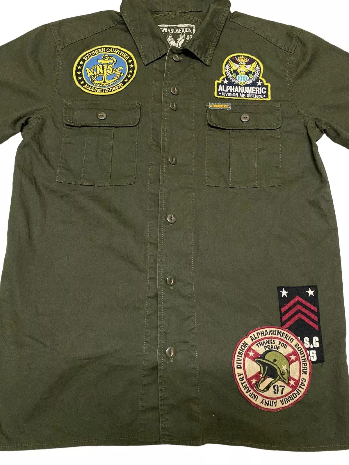 Alphanumeric Shirts Button Ups Alphanumeric Sourthern California Military Shirt (C1) Green Vintage