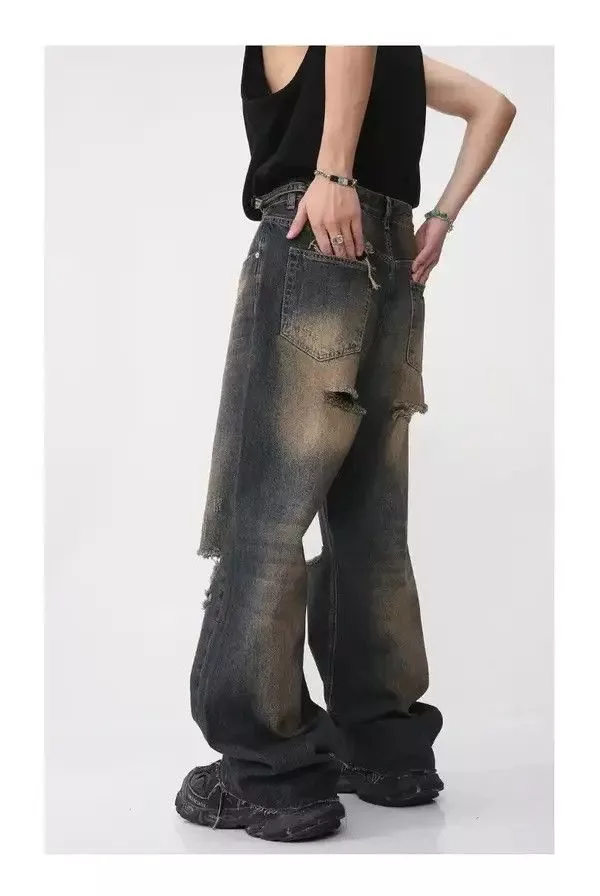 Jean Denim Blue Gradient Wash Bootcut Flared Jeans y2k retro Avant-Garde