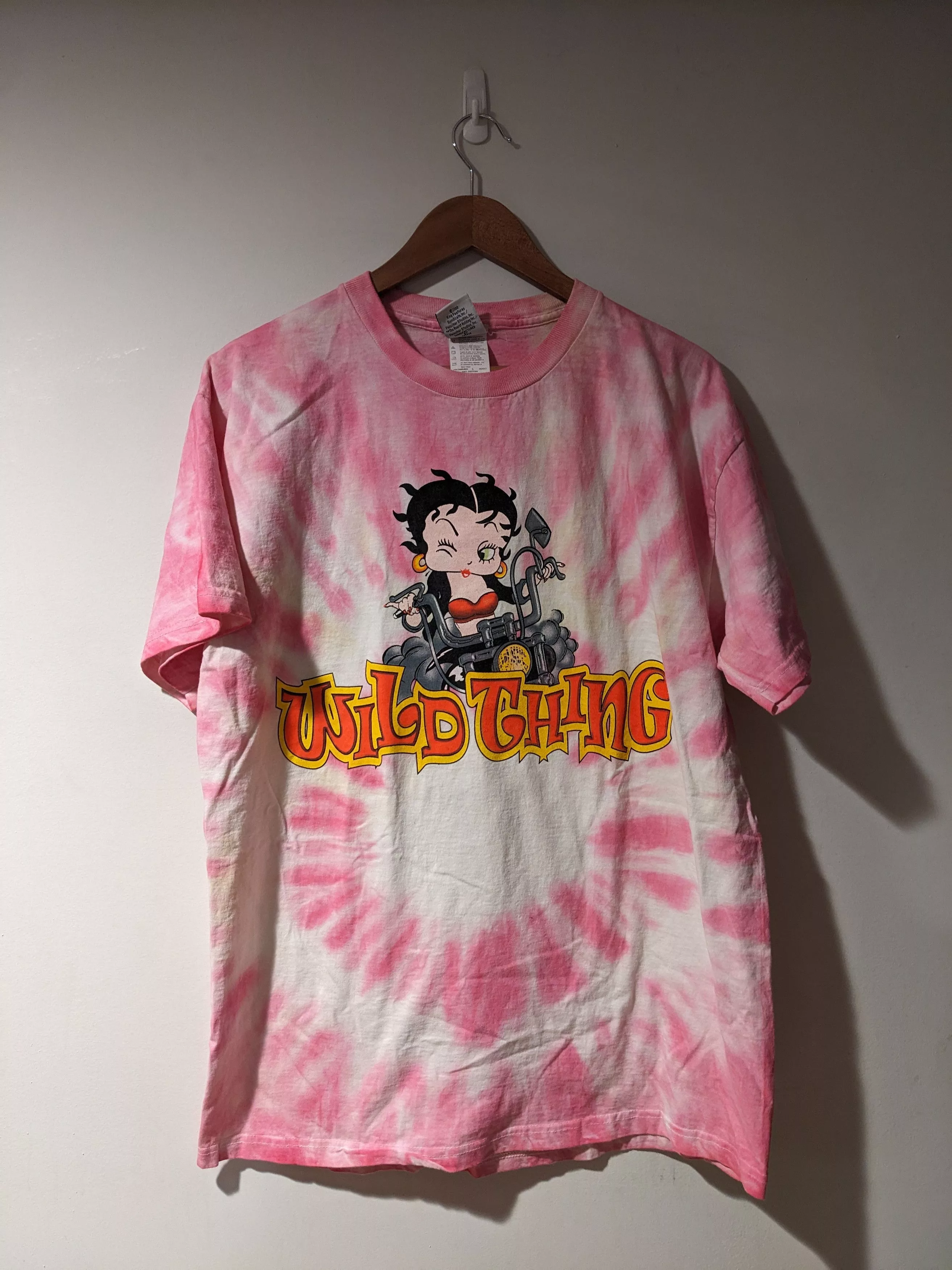 Cartoon Network Short Sleeve T Shirts Cartoon Network × Vintage Vintage Y2K Betty Boop Wild Thing Pink Tie Dye Large T-Shirt Streetwear