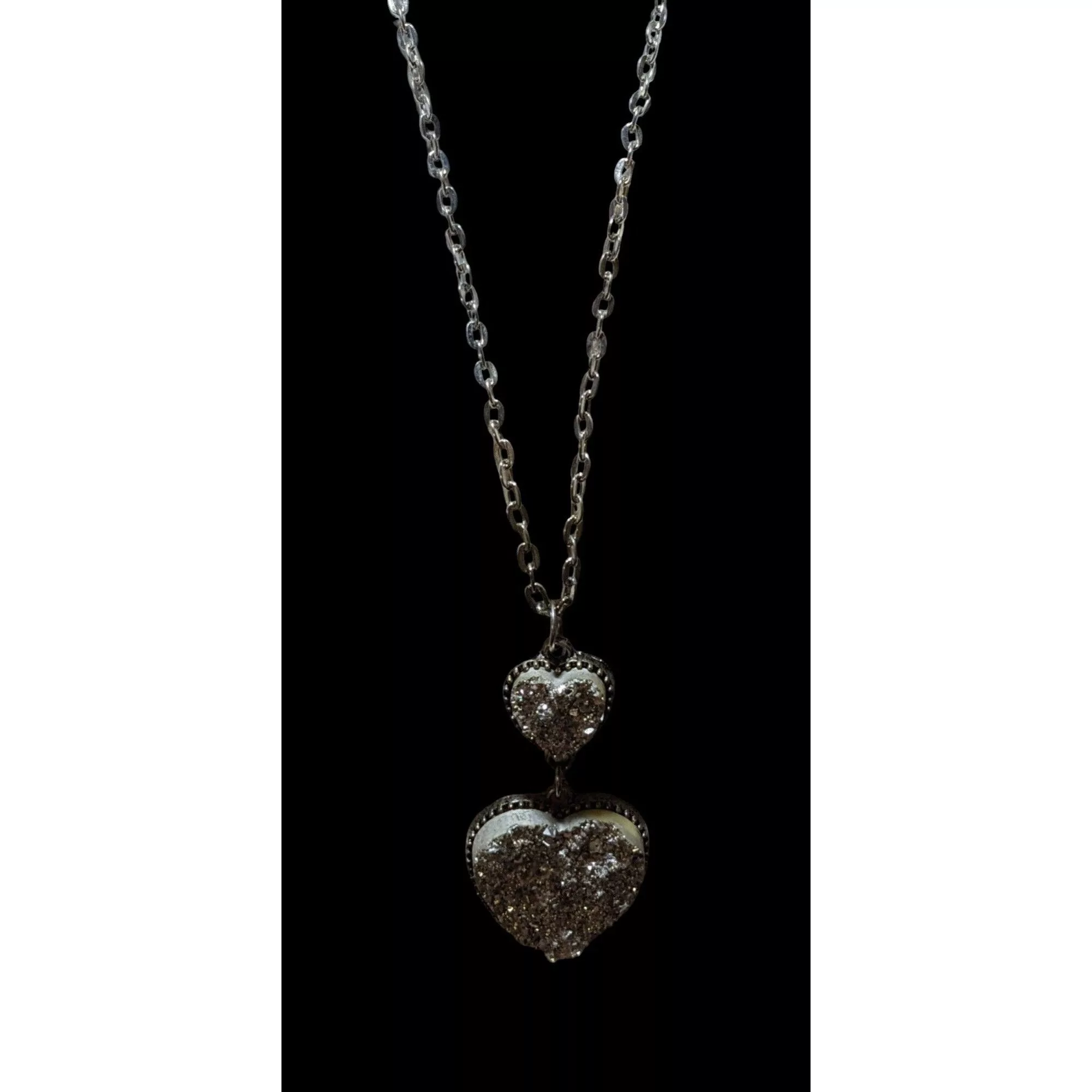 Other Necklaces Other Silver Druzy Double Heart Necklace