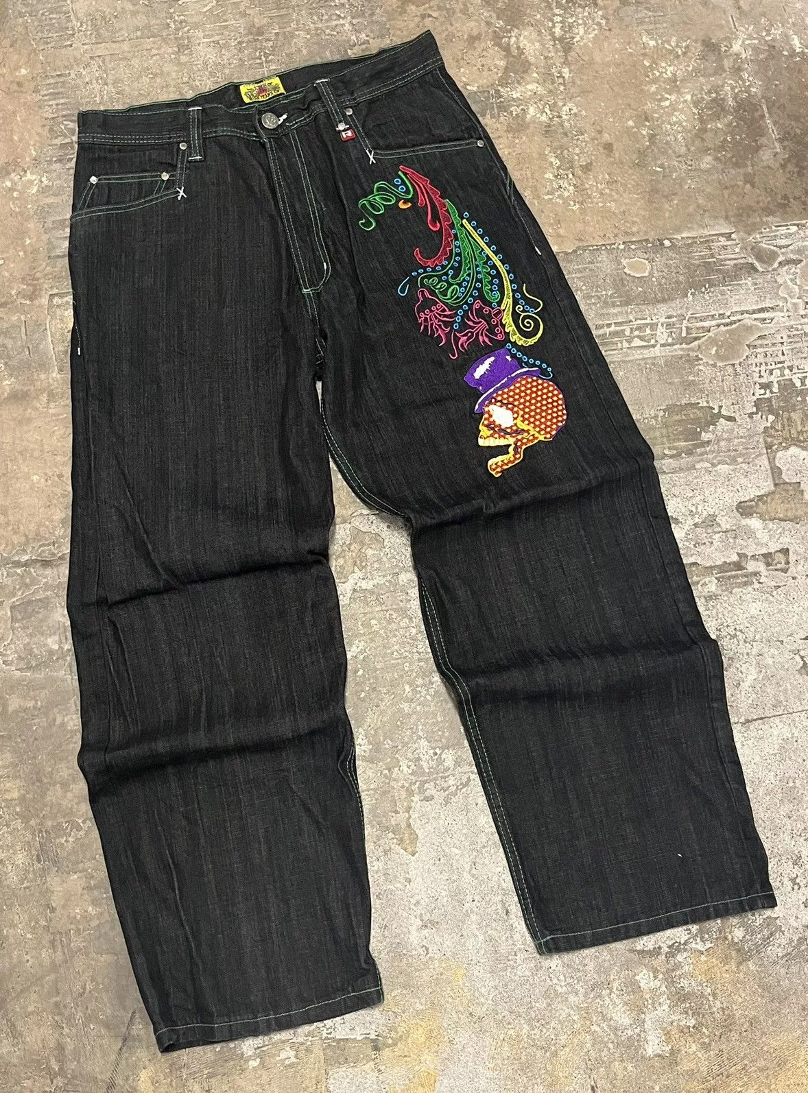 Southpole Denim Southpole × Vintage Y2k baggy fit embroidery jnco style jeans hype opium Black Streetwear
