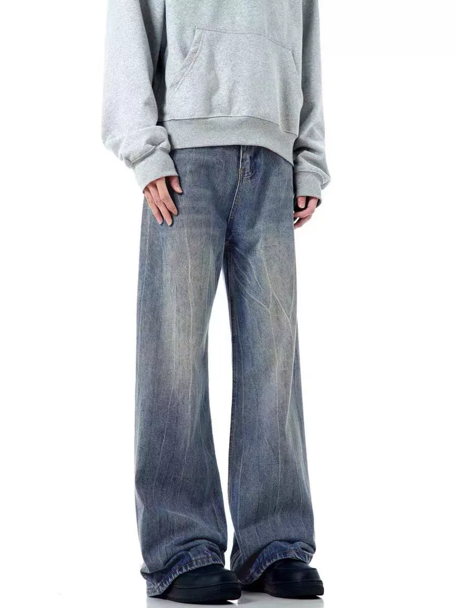 Japanese Brand Denim Japanese Brand × Jean Washed street style distressed wide leg jeans Blue Streetwear