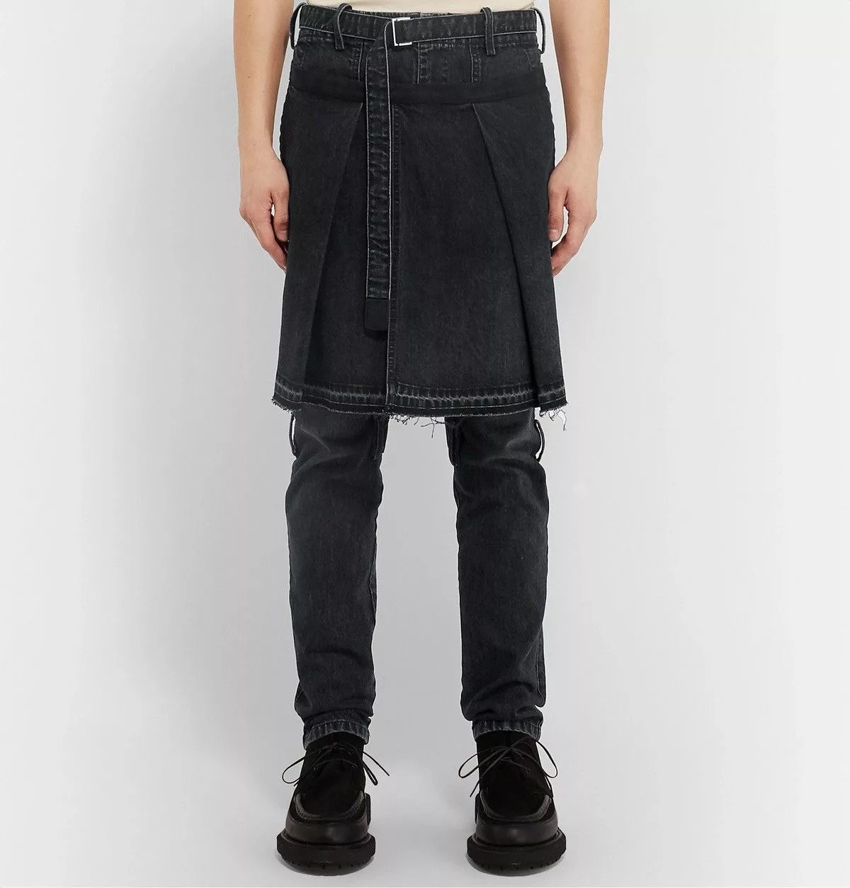 Sacai Denim Sacai Distressed Stonewashed Denim Jeans Black
