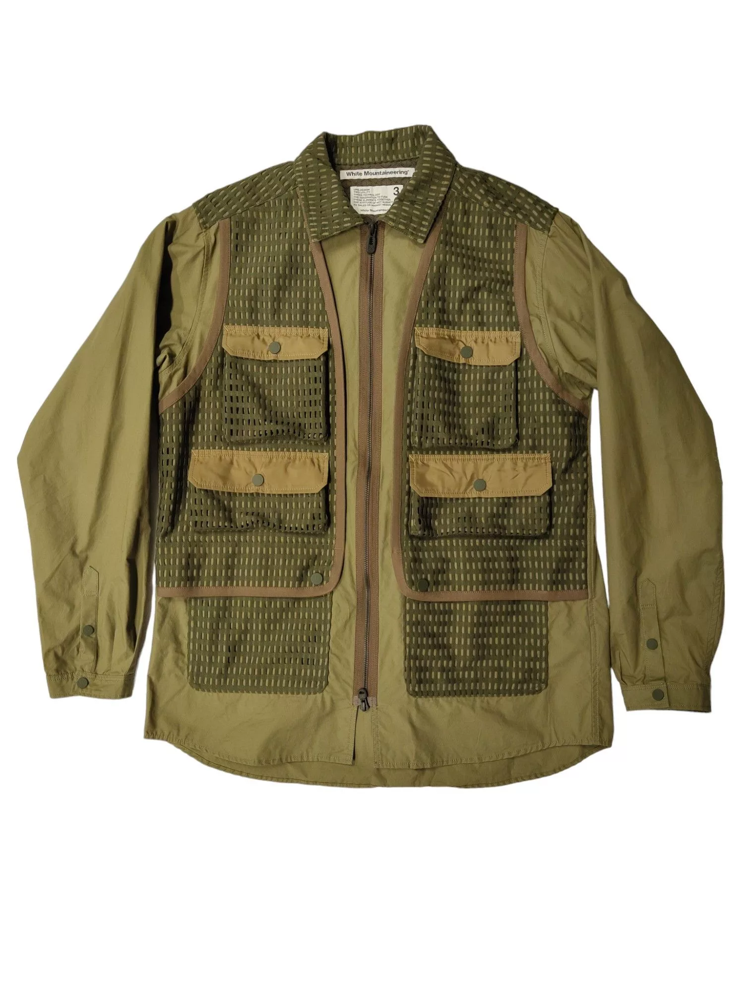 White Mountaineering Light Jackets White Mountaineering Mesh Zip Up Light Jacket With Multi Pockets Detail Brown