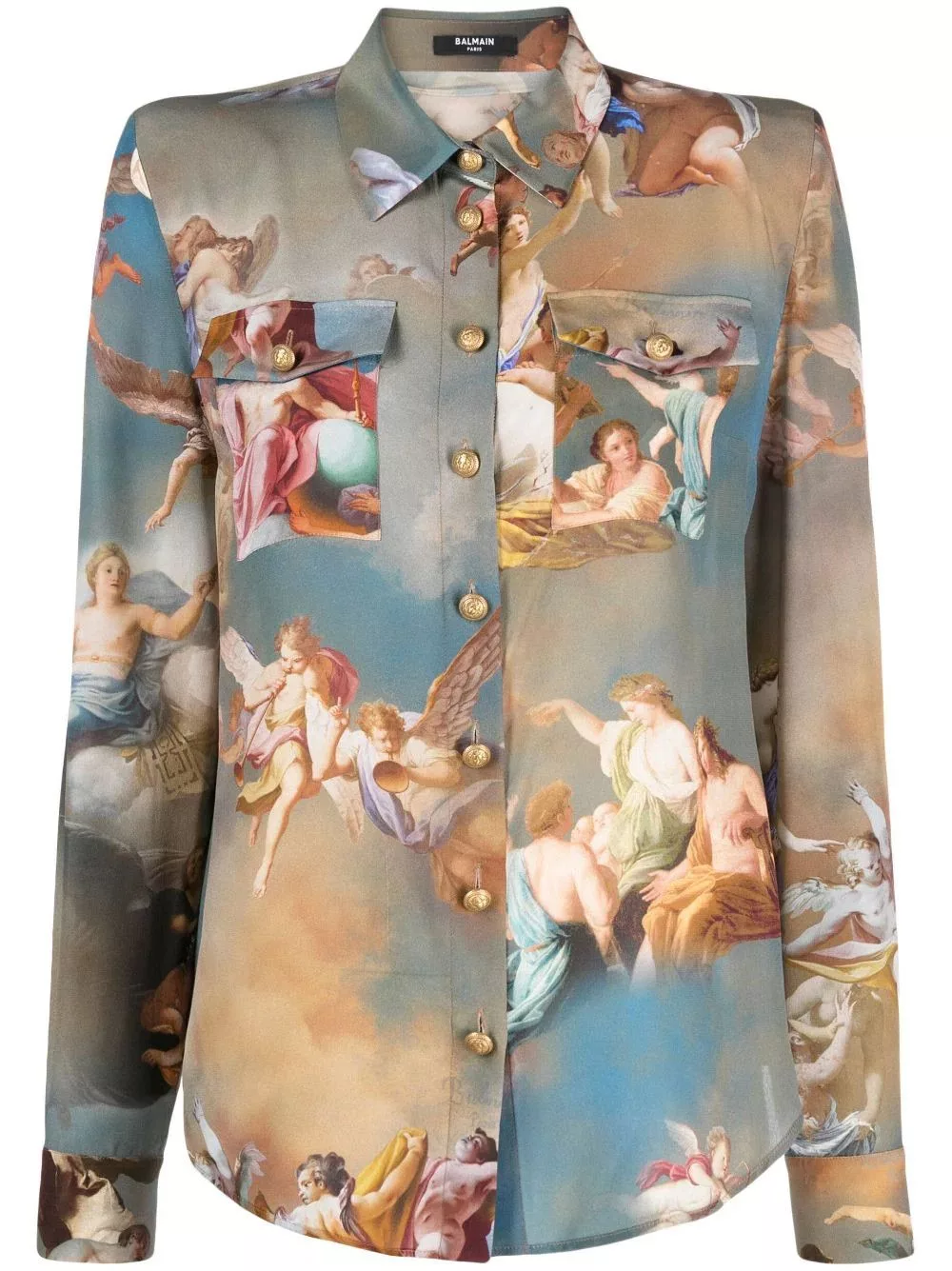 Balmain Button Ups Balmain o1s1rm0624 Strong-Shoulder Collared Shirt in Multicolor