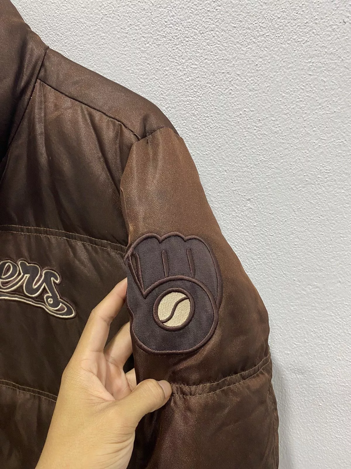 MLB Light Jackets 🚨FINAL DROP🚨 MLB BREWERS PUFFER DOWN QUILTED JACKET Brown Vintage