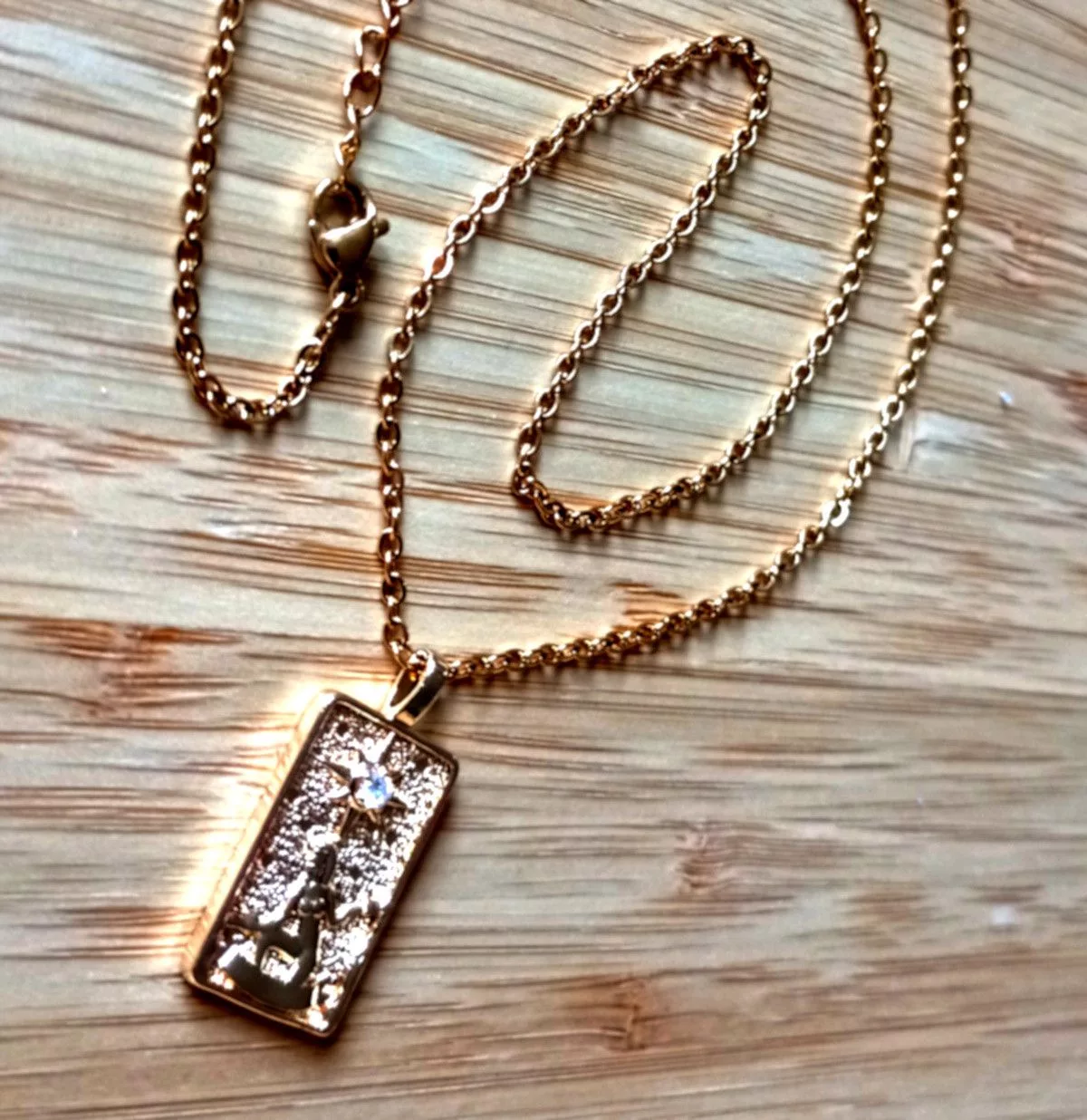 Designer Jewelry Watches Designer × Vintage Vintage Engraved Tarot Card Crystal 14K Gold Necklace Unique