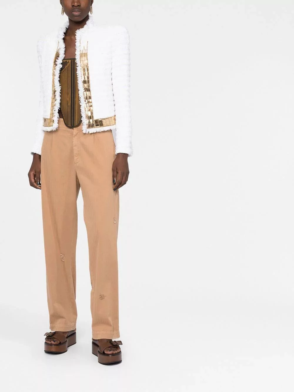 Balmain Jackets Balmain o1w1db10624 Zipped Tweed Jacket in White