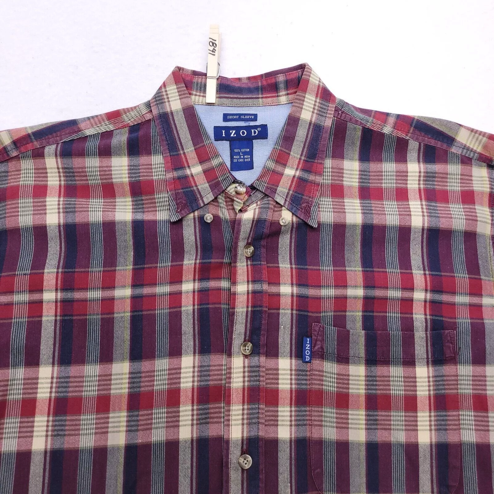 Izod Shirts Button Ups IZOD Short Sleeve Shirt Adult Mens Size Large L Red Blue