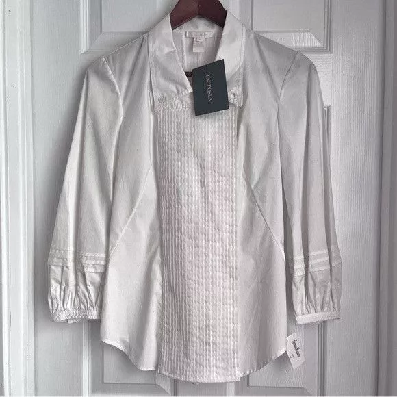 Neiman Marcus Blouses Neiman Marcus × Zac Posen Neiman Marcus/Zac Pose Women's Pleated Button Down Blouse White
