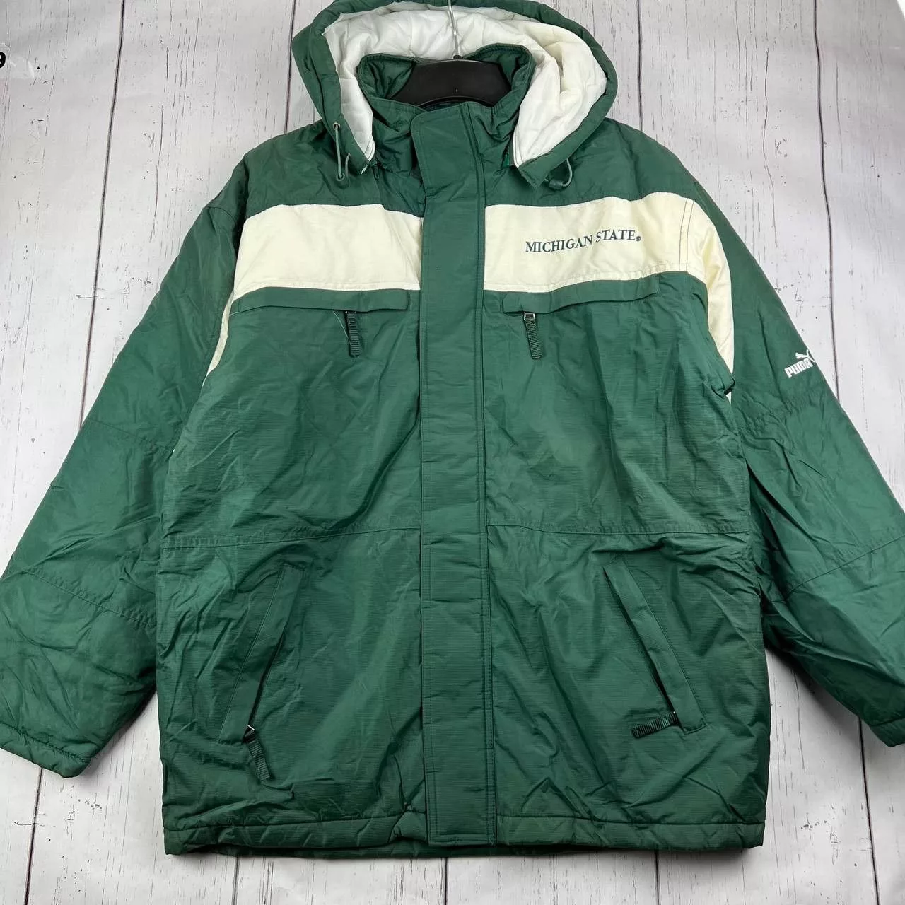 Puma Heavy Coats Puma Michigan State Spartans XL NCAA Puffer Jacket Removable Hood Green