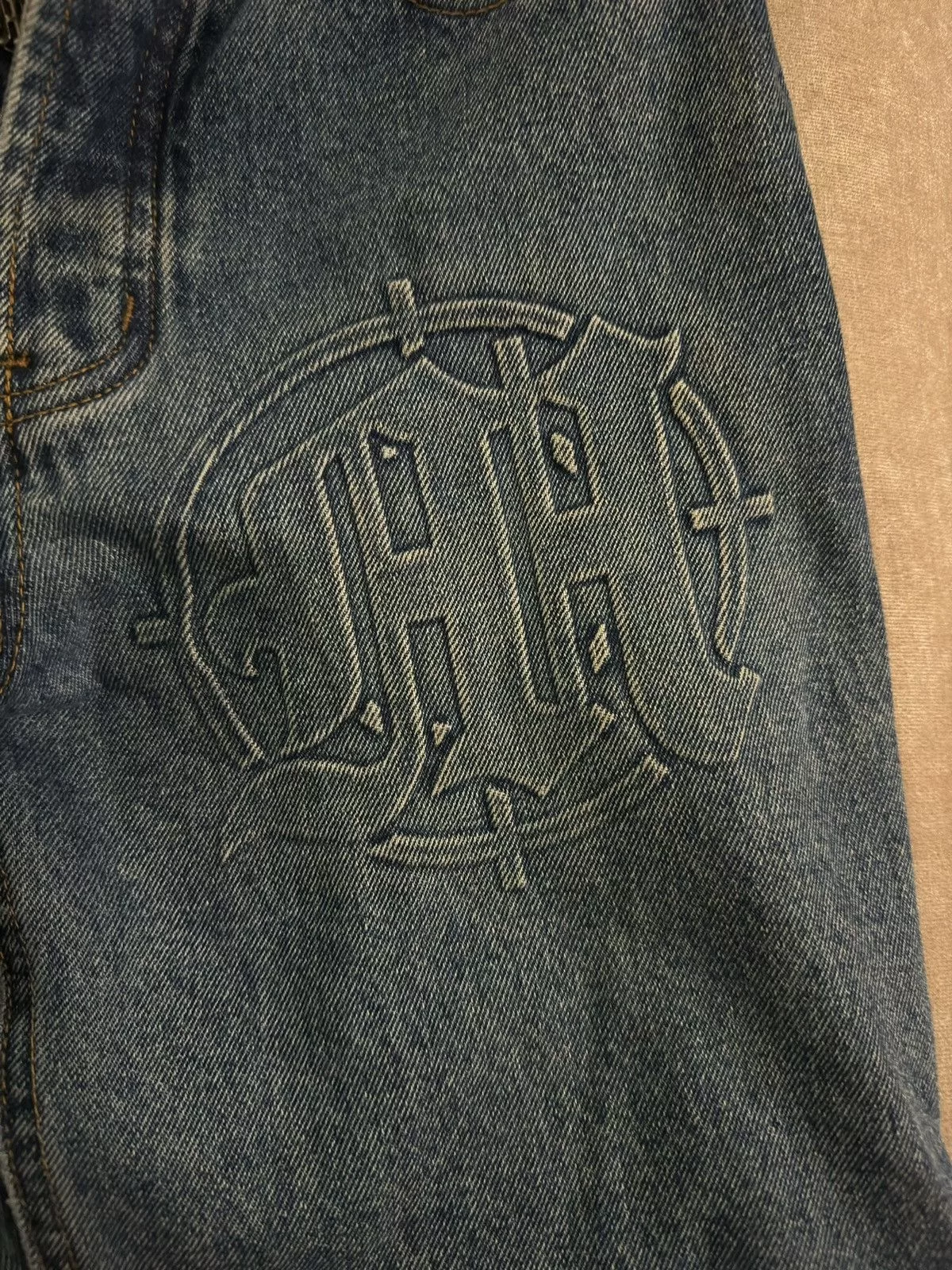 Menace Denim MENACE LA EMBOSSED TARGET LOGO DENIM PANTS Blue