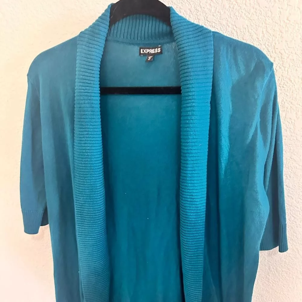 Express Sweaters Express Short Sleeve Open Shawl Cardigan Teal Blue Medium