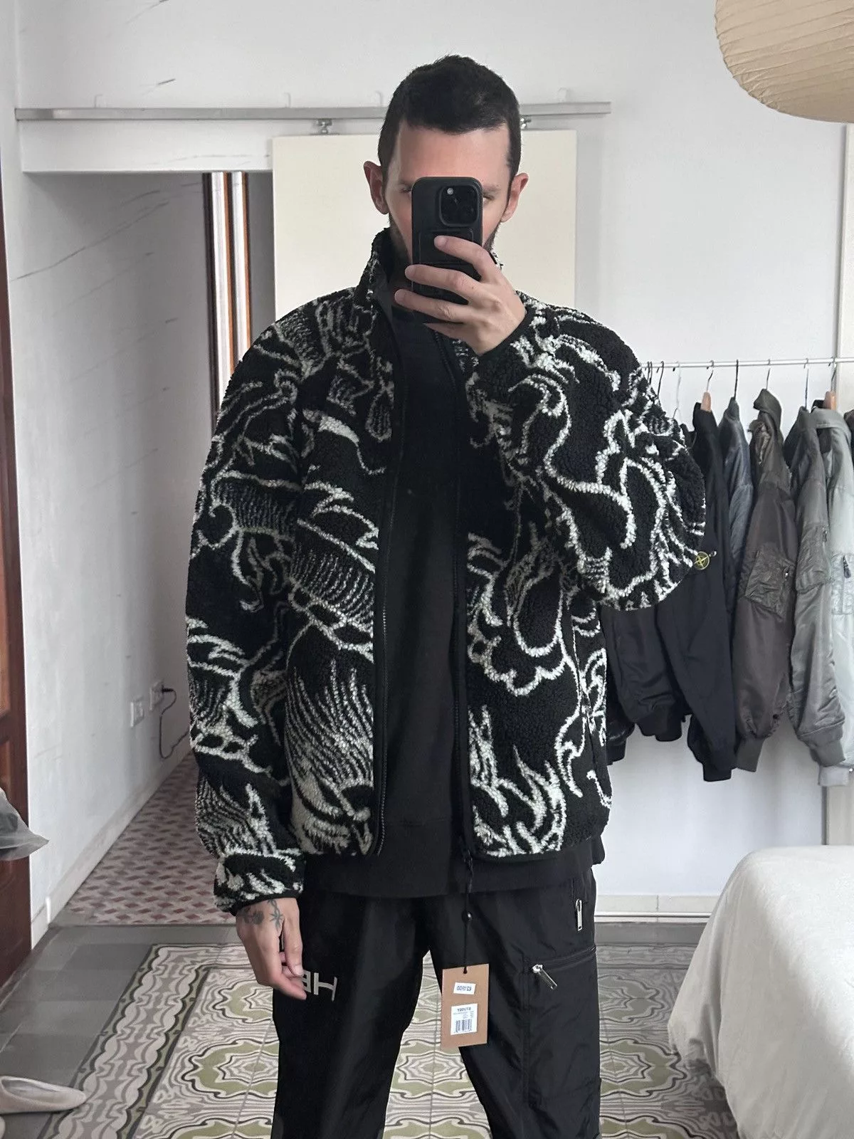 Stussy Heavy Coats Stussy Dragon Sherpa Jacket Black