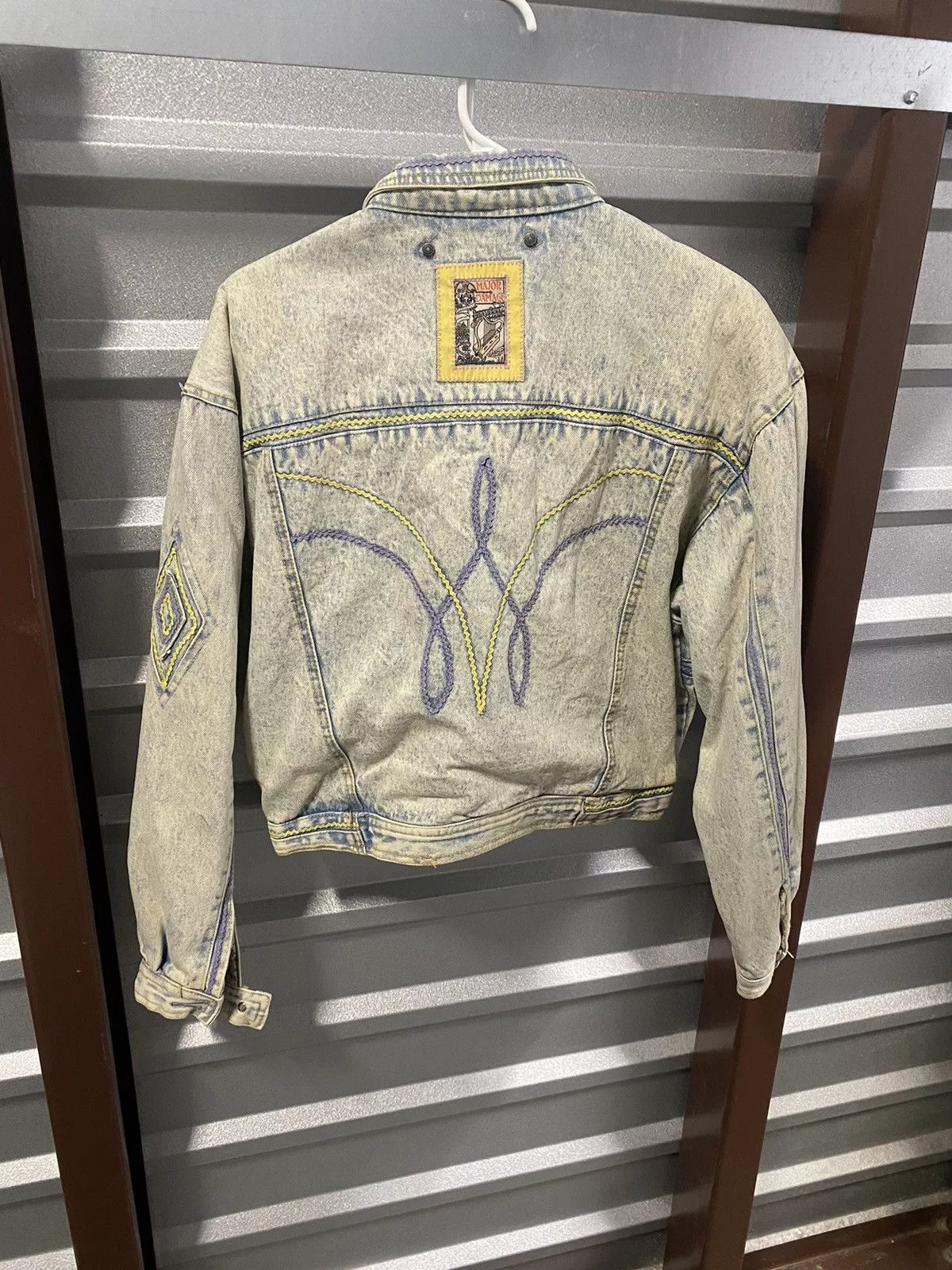 Vintage Denim Jackets Vintage 1980’s Major Damage Embroidered Denim Jacket Blue