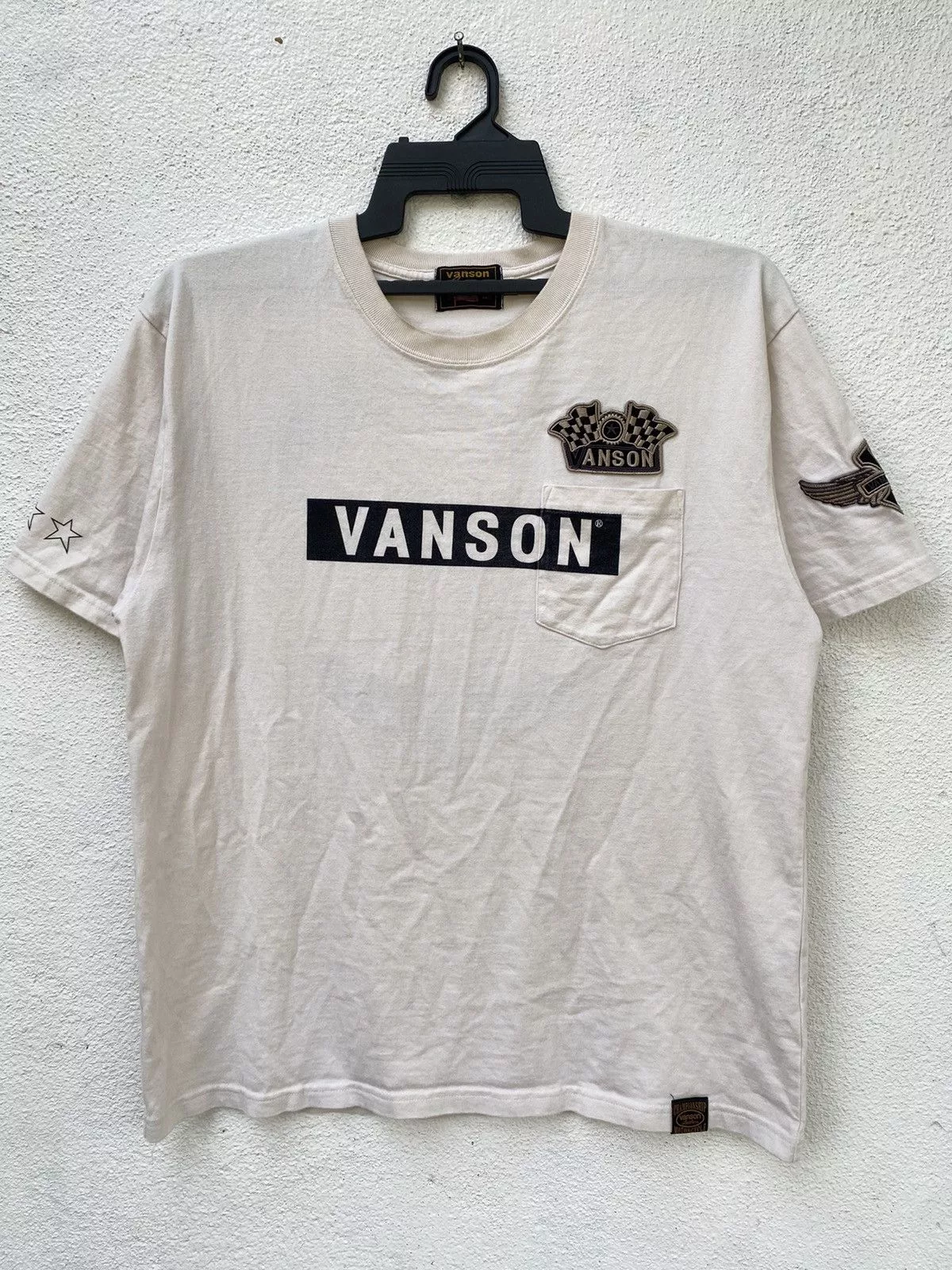 Vanson Leathers Short Sleeve T Shirts Vanson Leathers Vanson Leather Patch & Embroidery Big Logo Very Versatile White Vintage