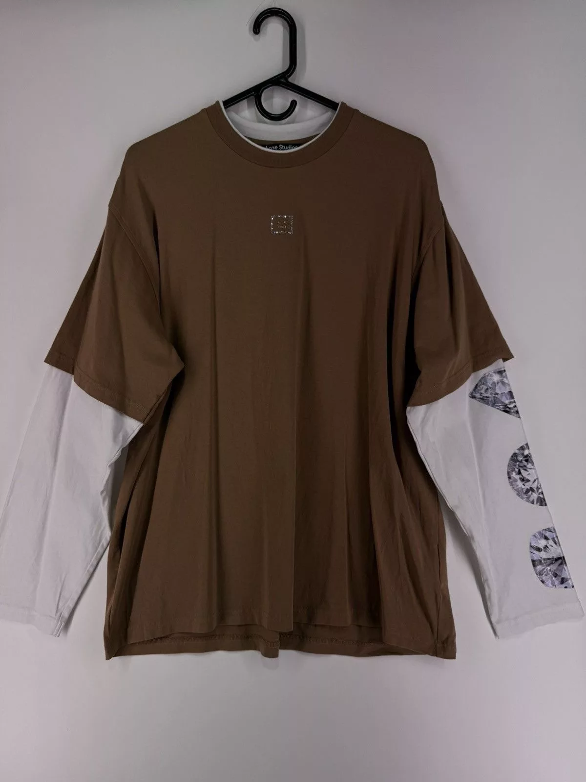 Acne Studios Long Sleeve T Shirts Acne Studios Brown Layered Diamonds Long-sleeve Tee